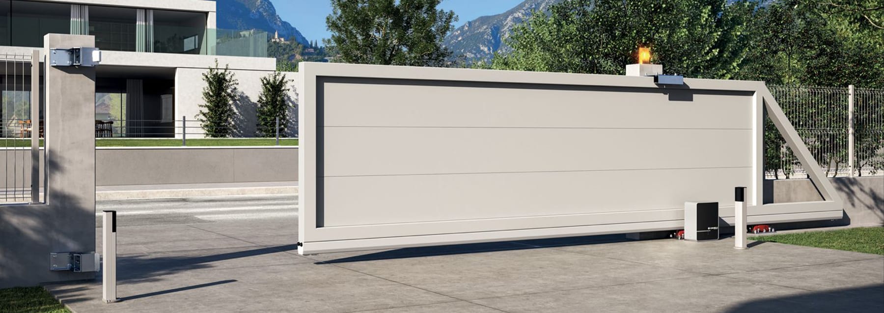 Portail coulissant motorisé Comunello installé devant une villa